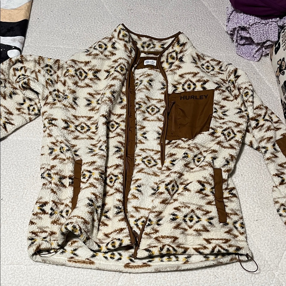 Hurley Cream and Brown Geometric Men’s Teddy Jacket